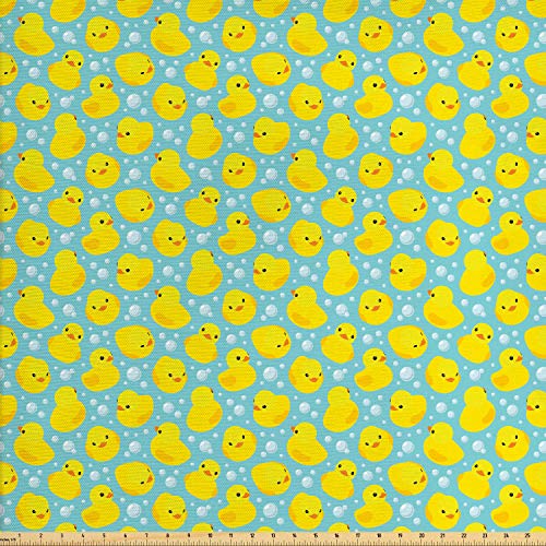 Lunarable Nursery Fabric by The Yard, Happy Rubber Duck and Bubble...