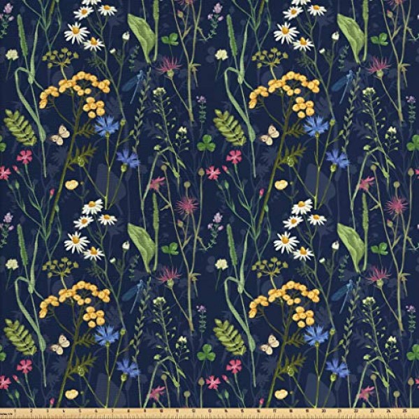Lunarable Paint Fabric by The Yard, Botanical Beauty Floral Garden...