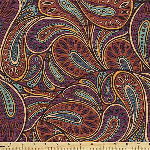 Lunarable Paisley Fabric by The Yard, Hand Drawing Style Eastern A...