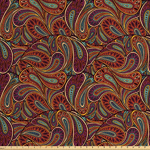 Lunarable Paisley Fabric by The Yard, Hand Drawing Style Eastern A...