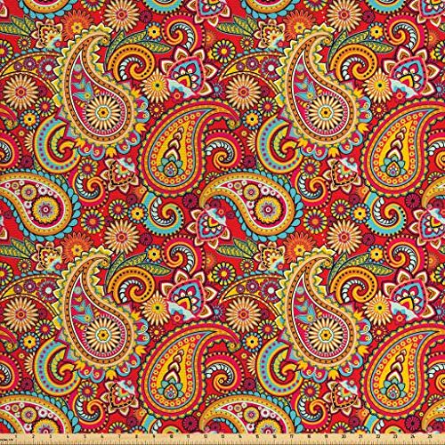 Lunarable Paisley Fabric by The Yard, Oriental Paisley Pattern Per...