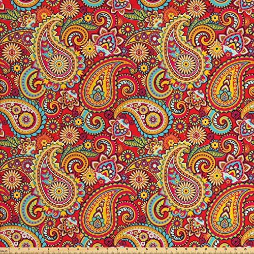 Lunarable Paisley Fabric by The Yard, Oriental Paisley Pattern Per...