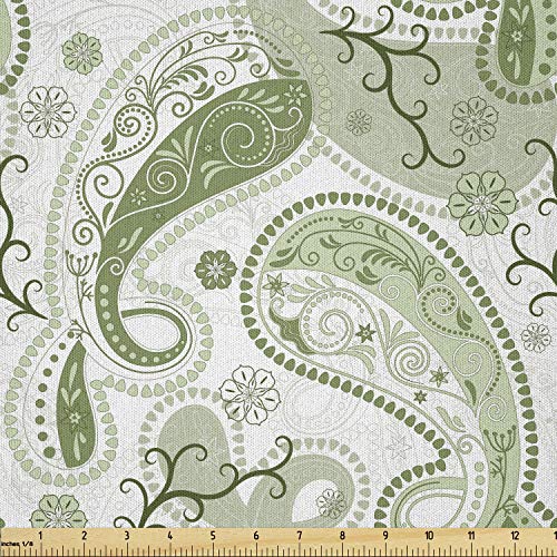 Lunarable Paisley Fabric by The Yard, Pastel Color Scheme with Swi...