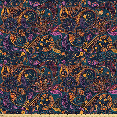Lunarable Paisley Fabric by The Yard, Vibrant Colors Floral Arrang...