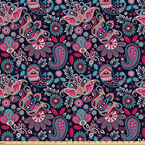 Lunarable Paisley Fabric by The Yard, Vibrant Flower Pattern Livel...