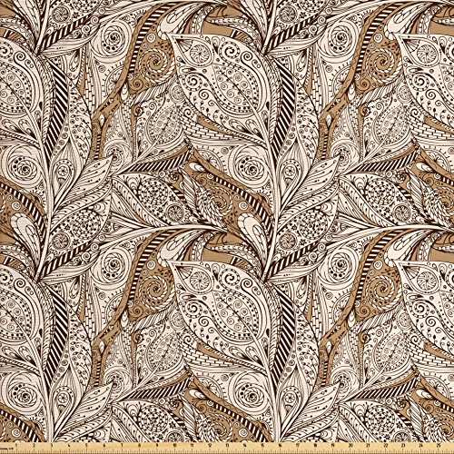 Lunarable Paisley Fabric by The Yard, Vintage Plant Pattern with N...