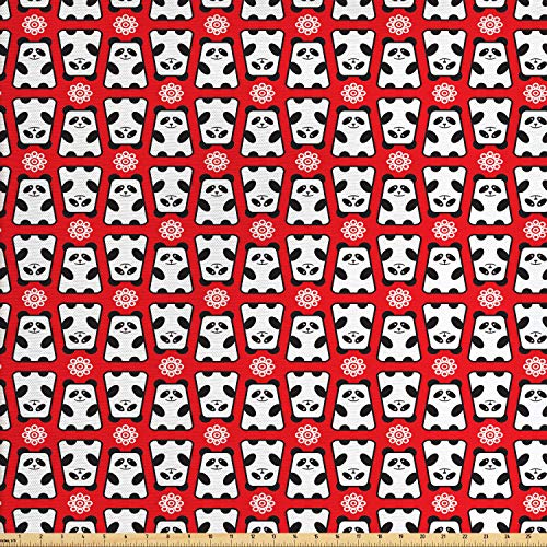 Lunarable Panda Fabric by The Yard, Abstract Indigenous Chinese Be...