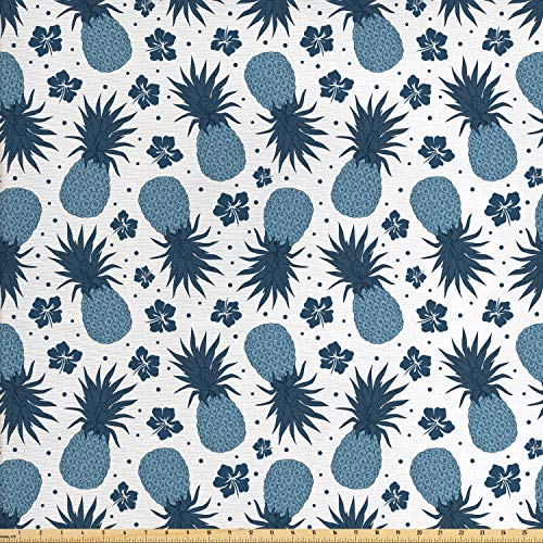 Lunarable Pineapple Fabric by The Yard, Vintage Fruit Pattern with...