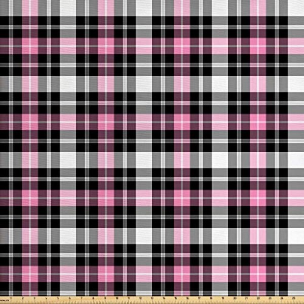 Lunarable Plaid Fabric by The Yard, Checkered Feminine Fashion Pat...