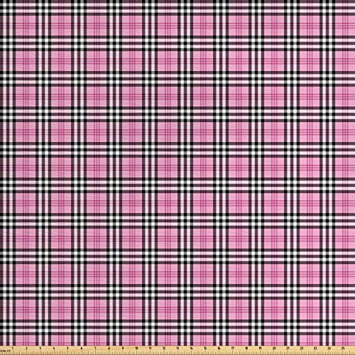 Lunarable Plaid Fabric by The Yard, Feminine Pink Tartan English W...