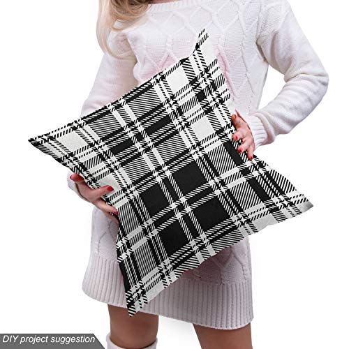 Lunarable Plaid Fabric by The Yard, Monochrome Style Vintage Engli...