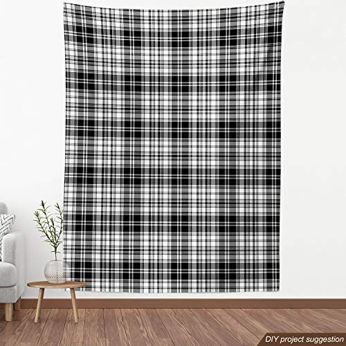 Lunarable Plaid Fabric by The Yard, Monochrome Style Vintage Engli...