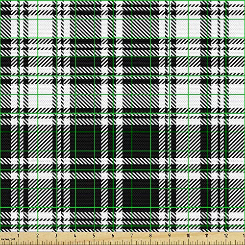 Lunarable Plaid Fabric by The Yard, Monochrome Style Vintage Engli...
