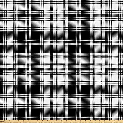 Lunarable Plaid Fabric by The Yard, Monochrome Style Vintage Engli...
