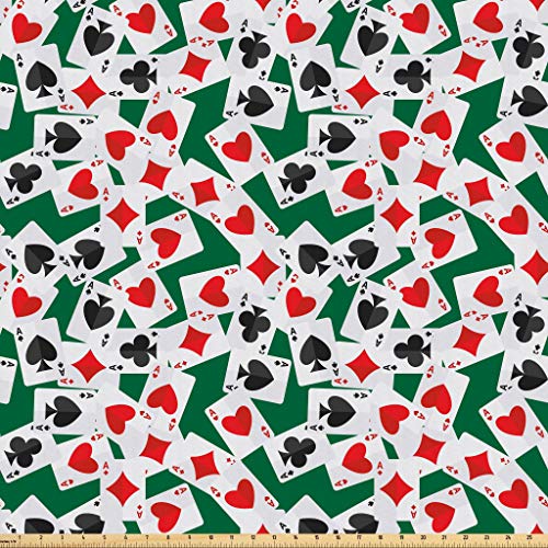 Lunarable Poker Fabric by The Yard, Aces of All Card Suites Scatte...