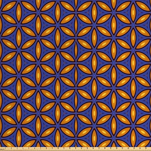 Lunarable Retro Fabric by The Yard, Classic Repetitive Pattern wit...