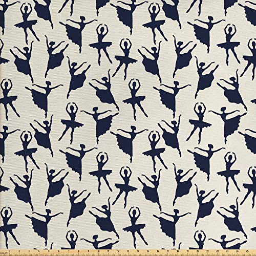 Lunarable Retro Fabric by The Yard, Silhouettes of Dancing Balleri...