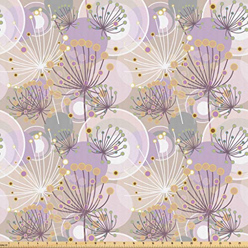 Lunarable Retro Fabric by The Yard, Soft Colored Dandelion Composi...