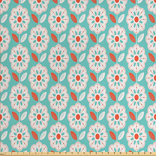 Lunarable Retro Modern Fabric by The Yard, Symmetrical and Simplis...