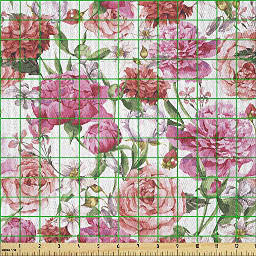 Lunarable Roses Fabric by The Yard, Summer Season Inspired Floral ...