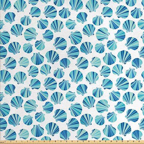 Lunarable Seashells Fabric by The Yard, Scallops with Stripes in B...