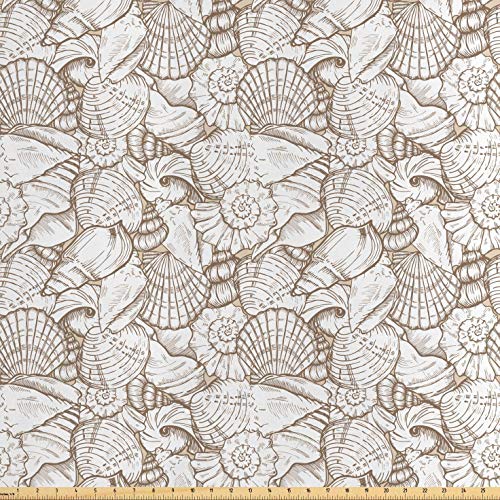 Lunarable Seashells Fabric by The Yard, Vintage Style Illustration...