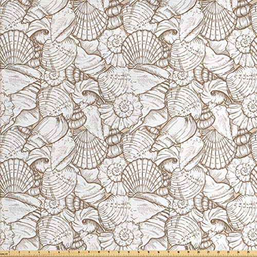 Lunarable Seashells Fabric by The Yard, Vintage Style Illustration...