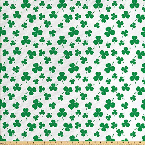 Lunarable Shamrock Fabric by The Yard, St Patricks Day Pattern Lu...
