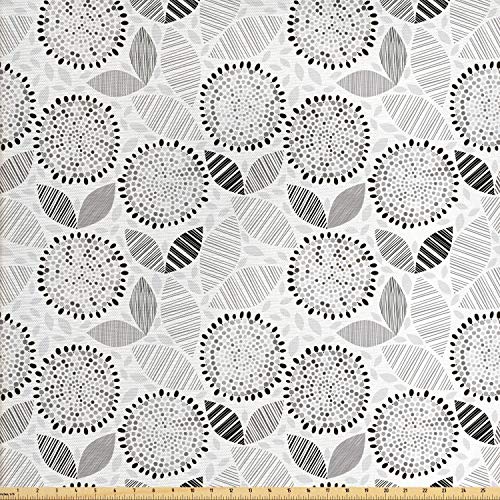 Lunarable Sketch Fabric by The Yard, Grayscale Pattern of Round Ab...