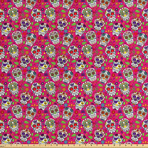 Lunarable Skull Fabric by The Yard, Day of The Dead Sugar Skull De...