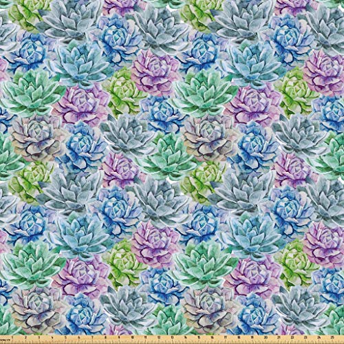 Lunarable Succulent Fabric by The Yard, Flowers in Watercolor Pain...