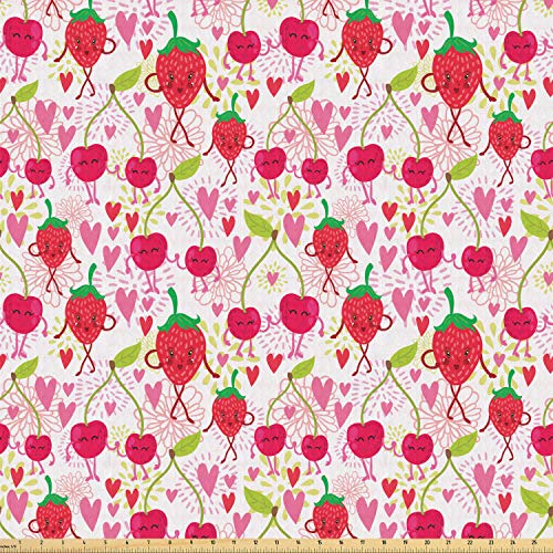 Lunarable Summer Fabric by The Yard, Happy and Funky Summer Fruits...