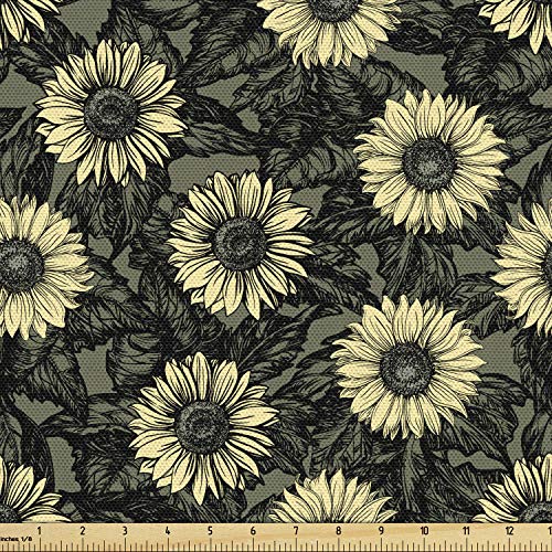 Lunarable Sunflower Fabric by The Yard, Abstract Nature Inspired I...