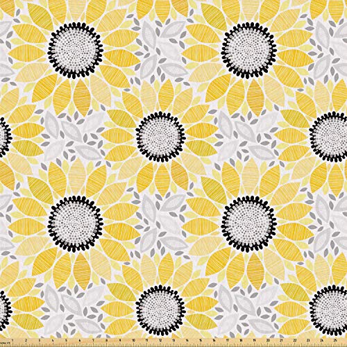 Lunarable Sunflower Fabric by The Yard, Abstract Shapes Floral Pat...
