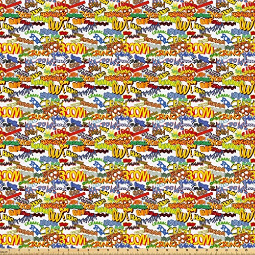 Lunarable Superhero Fabric by The Yard, Retro Comic Book Expressio...
