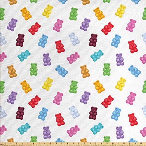 Lunarable Sweets Fabric by The Yard, Colorful Gummy Bears Kids Can...