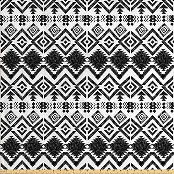 Lunarable Tribal Fabric by The Yard, Hand Drawn Style Tribal Patte...