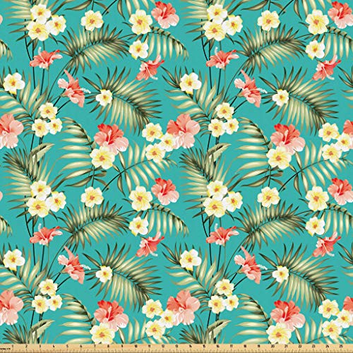 Lunarable Tropical Fabric by The Yard, Floral Summer Pattern with ...