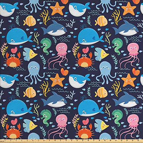 Lunarable Under The Sea Fabric by The Yard, Whale Shark and Crab o...