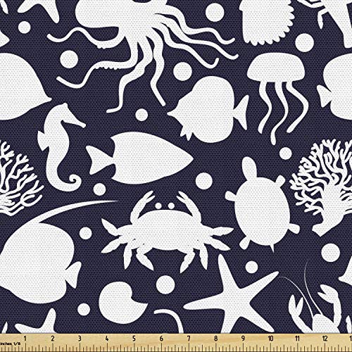 Lunarable Underwater Fabric by The Yard, Marine Life Silhouettes T...