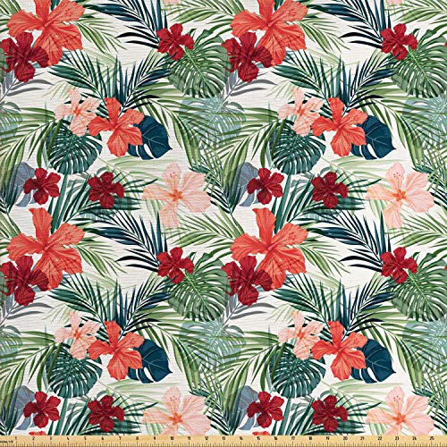 Lunarable Vintage Palm Fabric by The Yard, Pattern of Colorful Gra...