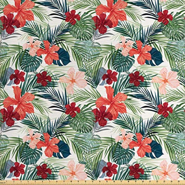 Lunarable Vintage Palm Fabric by The Yard, Pattern of Colorful Gra...