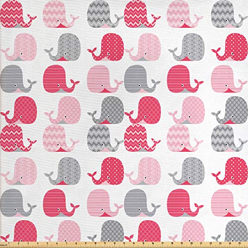 Lunarable Whale Fabric by The Yard, Patterned Mammals Design Ocean...