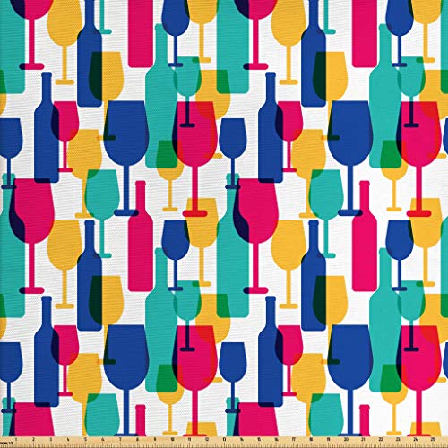 Lunarable Winery Fabric by The Yard, Cocktail Glasses and Wine Bot...