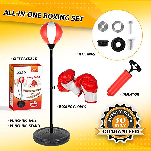 LURLIN Punching Bag for Kids Incl Boxing Gloves & Stand, Height Ad...