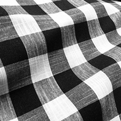 Gingham Linen Checked Linen Fabric Plaid Material Buffalo Black or...