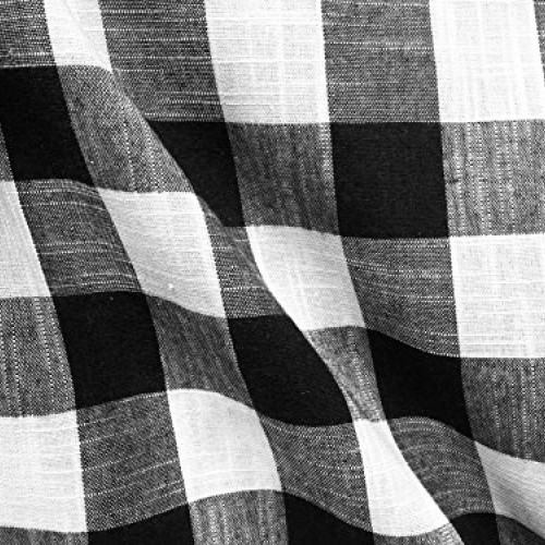 Gingham Linen Checked Linen Fabric Plaid Material Buffalo Black or...