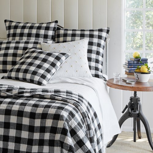 Gingham Linen Checked Linen Fabric Plaid Material Buffalo Black or...