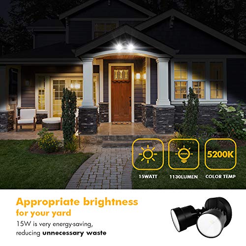 LUTEC P6221B 1130 Lumen 15 Watt LED Dual-Head Floodlight Outdoor, ...