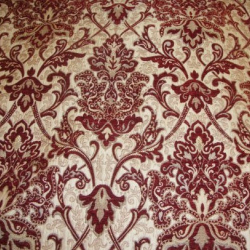 55 Wide Crimson Damask Chenille Upholstery Drapery Fabric by The ...